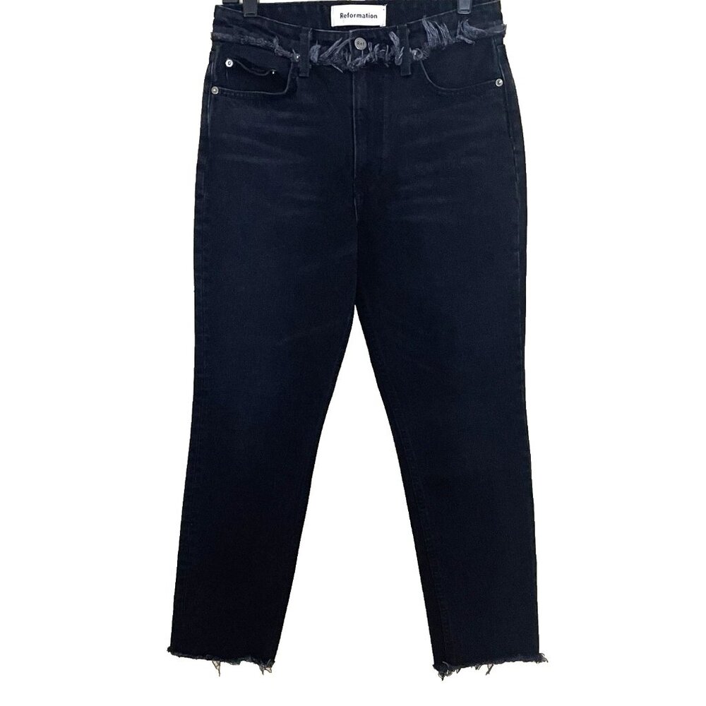 Reformation Julia Cropped Cigarette Jean Women's 28 Black Euphrates Wash Raw Hem